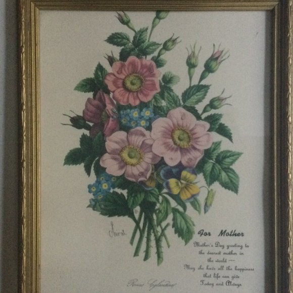 Vintage Chirat Botanical flowers lithography print for mother poem framed - Picture 5 of 6